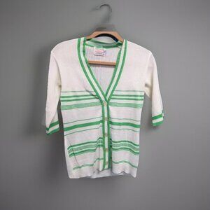 DonnKey Vtg 1970s‎ 70s White Tennis Cardigan Green Trim, Size S/M, Collegiate